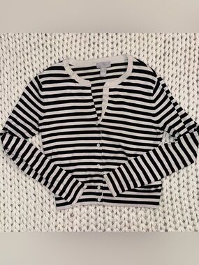 H&M Black and Cream Striped Button-Front Cardigan